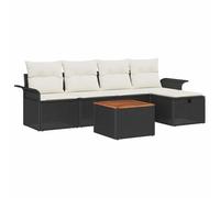 Poly Rattan Modulabile Design Moderno 6 Pezzi Nero Bianco Crema | Set Divano da Giardino 6 Pezzi con Cuscini Nero Poly Rattan Modulabile con Tavolino e Contenitore Portable