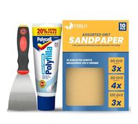 Polyfilla - Kit di riempitivo per pareti da 400 g, pasta per riparazione crepe e fori, con raschietto da 7,6 cm e 10 fogli di carta vetrata in tre grane, per pareti interne, cartongesso e legno