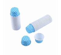 PolyGen Disposable Baking Liners with Stand Alone Construction, Standard Size Party Cupcake Supplies for Holiday, Graduation, and Celebration Desserts (blue polka dots)