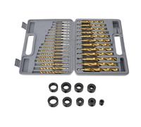 PolyGen Impact Drill Bit Set, 29 Piece HSS Twist Drills with Ti Coating, 1/4 Inch Hex Shank and Depth Stop Limit Rings for Wood, Metal, and Plastic