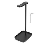 PolyGen Non Slip Headset Stand with Integrated Phone Holder Base for Gaming Setups & Workstations, Fits All Headphone Sizes, Aluminum Alloy & ABS Desk Hanger (Black)