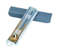 PolyGen Portable Cutlery Set with Compact Travel Case for Eating On The Go/A Reusable Utensils Set made from 7.5 Inch Mirror Polished Stainless Steel (Blue Gold)