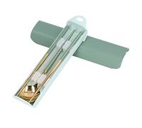 PolyGen Portable Cutlery Set with Compact Travel Case for Eating On The Go/A Reusable Utensils Set made from 7.5 Inch Mirror Polished Stainless Steel (Green Gold)