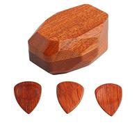 PolyGen Scatola portaoggetti per accessori per chitarra con 3 plettri per chitarristi acustici/elettrici, una piccola custodia per plettri in legno per viaggi con venature del