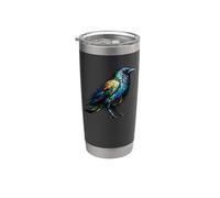 Polygon Art Merlo Birdwatcher Birdwatching Bicchiere termico in acciaio inox doppia parete