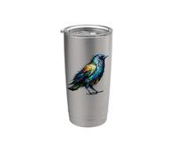 Polygon Art Merlo Birdwatcher Birdwatching Bicchiere termico in acciaio inox doppia parete