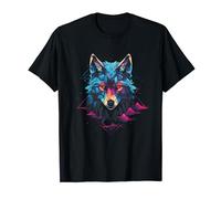 Polygon glitch art Animal Pacchetto Lupo Lupo Maglietta Unisex Adulti Nero Small Classic Short Sleeve Graphic T-Shirt Manica corta Maglietta