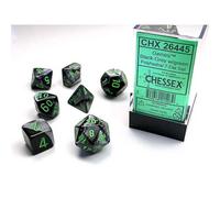 Polyhedral Dice: Gemini - Black-Grey with Green (7)