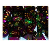 Chessex Dice: CHX26434 Set Dadi Gemini: Green-Purple/gold (7)