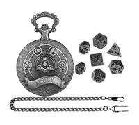 Polyhedral Dice with Pocket Watch Case, Vintage Metal Charm, Retro Chain Pendente, Tiny Dice for Tabletop Games, Unique Gift for Game Lovers, Stylish Portable Accessory, Se référer au descriptif,