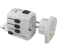 POLYPOOL Adattatore da viaggio universale compatto 10/16A 3 poli con fusibile di protezione 10A 250V, bianco. Utilizzabile in più 150 paesi del mondo