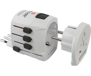 POLYPOOL Adattatore da viaggio universale compatto 10/16A 3 poli con fusibile di protezione 10A 250V, bianco. Utilizzabile in più 150 paesi del mondo