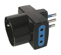 POLYPOOL Adattatore multipresa con spina 10A 2P+T, 2 prese 2P+T e 1 presa 10 - 16A 250V, nero