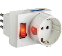 POLYPOOL Adattatore multipresa con spina 16A 2P+T, 2 prese bivalenti 10/16A 1 presa pluristandard 2P+T 250V e interruttore luminoso, bianco