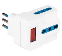 POLYPOOL Adattatore multipresa con spina “piccola” 10A 2P+T, 3 prese bivalenti 10/16A 2P+T 250V standard italiano, interruttore di sicurezza, bianco