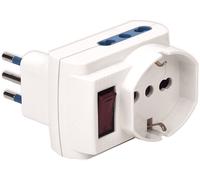 POLYPOOL Adattatore multipresa con spina “piccola” 10A 2P+T, 3 prese “grandi”, 2 bivalenti 10/16A 2P+T e 1 presa 250V, interruttore di sicurezza, bianco