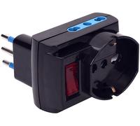 POLYPOOL Adattatore multipresa con spina “piccola” 10A 2P+T, 3 prese “grandi”, 2 bivalenti 10/16A 2P+T e 1 presa 250V, interruttore di sicurezza, nero
