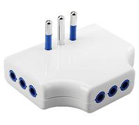 POLYPOOL Adattatore Spaziozero con spina 10A 2P+T, 3 prese 2P+T 250V, ingombro di soli 20mm dalla presa a muro, bianco