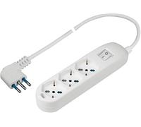 POLYPOOL Presa multipla 250V con 3 prese pluristandard 10/16A 2P+T, 1,5 m cavo spina 16A uscita a 90°, interruttore luminoso, bianco