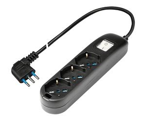 POLYPOOL Presa multipla 250V con 3 prese pluristandard 10/16A 2P+T, 1,5 m cavo spina 16A uscita a 90°, interruttore luminoso, nero