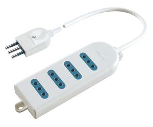 POLYPOOL Presa quadrupla 10A 2P+T, 1,5 m cavo con spina 2P+T. Dimensioni compatte, bianco