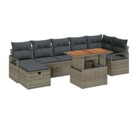 Polyrattan antracite con alzata brevettata 8 pezzi Grigio 68.2in | Set Divano da Giardino con Cuscino 8 pcs Grigio Polyrattan Modulabile con Tavolo Alzabile e Contenitore