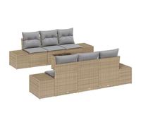 Polyrattan beige e grigio design moderno set divano da giardino 8 pezzi | Set Divano da Giardino 8 Pezzi Polyrattan Beige Grigio con Tavolo Regolabile e Contenitore, Salotto Estivo Resistente UV con
