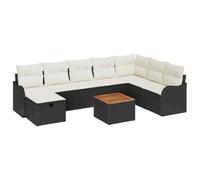 Polyrattan componibile 9 pezzi design moderno Nero Bianco crema | Set Divano da Giardino con Cuscino 9 pcs Nero Poly Rattan Modulabile 8 Posti con Tavolo per Terrazza e Patio