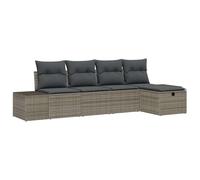Polyrattan componibile salotto da giardino modulare set 5 pezzi grigio | Set Divano da Giardino Modulare 5 Posti con Cuscini Grigio Polyrattan Impermeabile per Terrazza e Patio