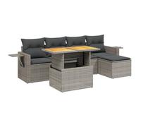 Polyrattan Design Modulare per Giardino Terrazza Modello 6 Pezzi Grigio | Set Divano da Giardino 6 Pezzi Polyrattan con Cuscini Grigi e Tavolo Regolabile, Privacy Folding Outdoor Patio Furniture con