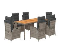 Polyrattan Grigio Legno Acacia Regolabile Giardino 7 Pezzi 85cm | Set da Pranzo Giardino 7 Pezzi con Cuscini Polyrattan Grigio Tavolo Acacia Sedie Reclinabili Outdoor