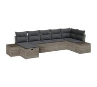 Polyrattan Grigio Modulare 7 Pezzi Salotto Terrazza Design Moderno 57.7cm | Set Divano da Giardino 7 Posti con Cuscini Grigio Polyrattan Modulare con Tavolo e Pouf per Terrazza Esterno Resistente
