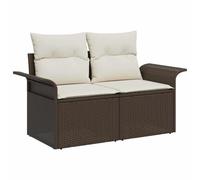 Polyrattan intrecciato a mano componibile da esterno moderno 6 pezzi | Set Divano Giardino 6 Pezzi con Cuscini Poly Rattan Marrone Modulare con Tavolino per Esterno Terrazza