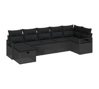 Polyrattan intrecciato a mano design moderno rettangolare 5 pezzi nero | Set di divani da giardino con cuscino 5 pcs polyrattan durevole per terrazza outdoor lounge moderno