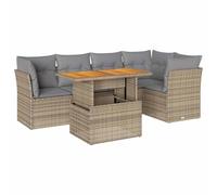 Polyrattan intrecciato da esterno con tavolino regolabile 6 pezzi Beige | Set Divano da Giardino 6 pz con Cuscini Beige Polyrattan Mobiletto Lavabile Tavolo Regolabile con Contenitore