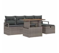 Polyrattan intrecciato design moderno per terrazza patio set 6 pezzi grigio | Set Divano da Giardino 6 Pezzi con Cuscini e Tavolo Regolabile, Polyrattan Grigio per Terrazza e Patio, Mobile Modulare