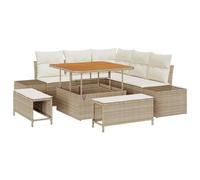 Polyrattan intrecciato resistente ai raggi UV Set modulare 8 pezzi Beige | Set Divano da Giardino 8 pcs con Cuscino Beige Polyrattan Lounge Modulare Impermeabile per Terrazza Balcone