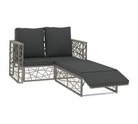 Polyrattan intrecciato resistente UV con struttura acciaio verniciato 2 | Set Divani da Giardino 2 Pezzi con Cuscini Polyrattan Grigio Completo Angolare con Poggiapiedi per Terrazza e Patio