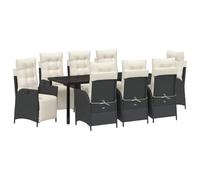 Polyrattan minimalista impilabile con piano regolabile 9 pezzi Nero e | Set da Pranzo Giardino 9 Pezzi con Cuscino Nero Polyrattan Tavolo Outdoor 8 Posti Regolabile