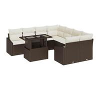 Polyrattan modulare design elegante set componibile 9 pezzi marrone e | Set Divano da Giardino Modulare 9 Pezzi con Cuscini e Tavolino in Vetro Polyrattan Marrone per Terrazza e Patio