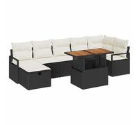 Polyrattan Nero 8 pezzi design moderno salotto esterno tavolo regolabile | Set Divano Giardino 8 Pezzi con Cuscini Nero Polyrattan Tavolo Regolabile Storage Ottomani