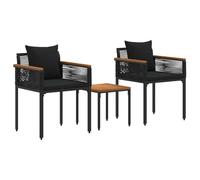 Polyrattan nero con struttura acciaio Salotto da giardino componibile 2 | Set di Mobili da Esterno con Cuscino Nero Polyrattan, Salotto da Giardino con 2 Sedie e Tavolino, Durevole Regolabile per