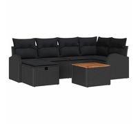 Polyrattan nero resistente ai raggi UV con struttura in acciaio Modello | Set Divano da Giardino 7 Pezzi con Cuscino Polyrattan Nero Modulare Angolare con Tavolo per Terrazza Esterno Resistente UV