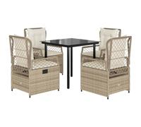 Polyrattan resistente agli agenti atmosferici con schienale regolabile | Set da Pranzo Giardino 5 Pezzi con Cuscini Beige Polyrattan Tavolo Vetro Sedie Regolabili Outdoor