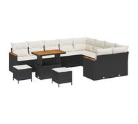 Polyrattan resistente agli agenti atmosferici salotto moderno 12 pezzi nero | Set Divano da Giardino 12 Pezzi Nero Polyrattan Salotto Esterno con Cuscini e Tavolino Acacia