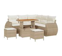 Polyrattan resistente ai raggi UV design modulare infinito 8 pezzi beige | Set Divano da Giardino 8 pcs Beige Polyrattan Lounge Modulare con Cuscini, Tavolino Regolabile, Acciaio e Legno Acacia,