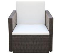 Polyrattan resistente alle intemperie con cuscini crema design moderno | Sedia da Giardino in Polyrattan Marrone con Cuscini Imbottiti e Telaio in Acciaio, Poltrona Outdoor Impermeabile per Patio