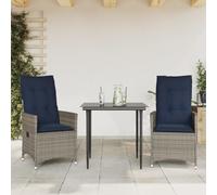 Polyrattan resistente alle intemperie regolabile 2 pezzi grigio | Sedie da giardino reclinabili 2 pz con cuscini grigi in polyrattan regolabili con struttura in acciaio per esterno