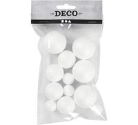 Polystyrene Balls, D: 20+30+40 mm, white, 12pcs
