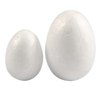 Polystyrene Eggs, H: 35+48 mm, W: 25+35 mm, white, 10pcs